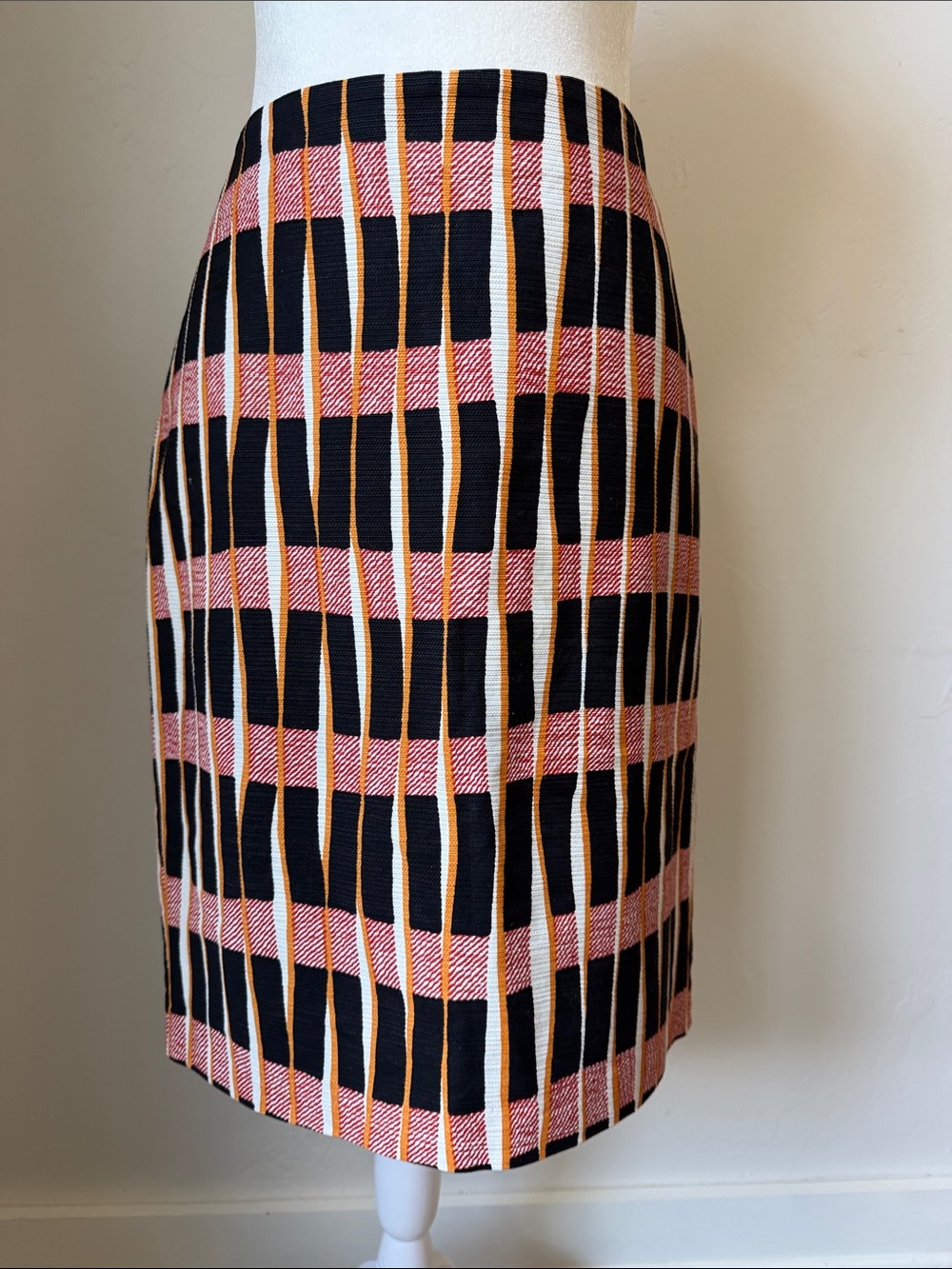 Ann Taylor Factory Black, Rust, orange/Goldenrod & White Geometric Pencil Skirt